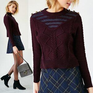 NEW Alice & UO Gitane Maroon Gray Pullover Contrast Yoke Sweater Top Vtg Retro